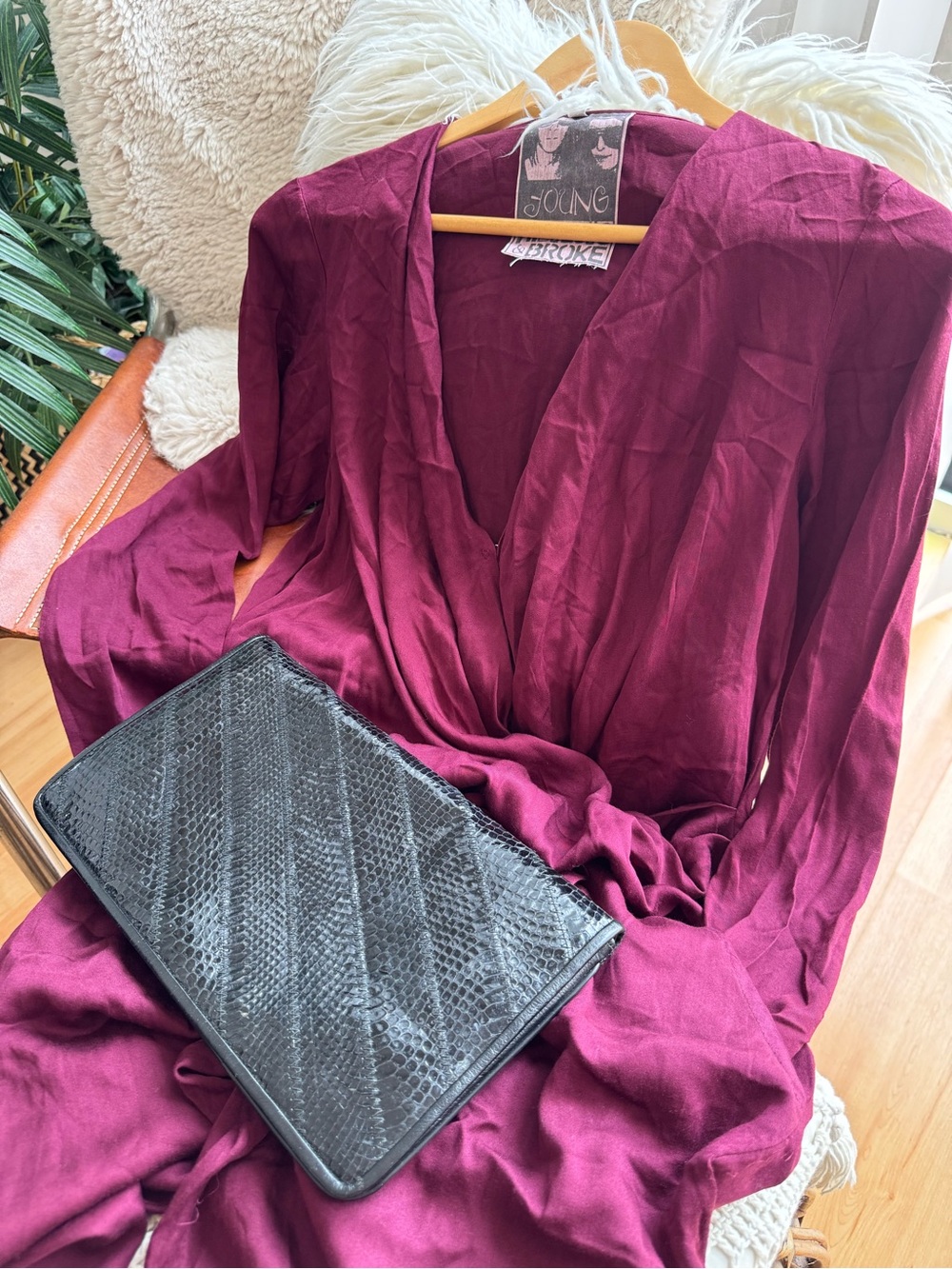 Young Fabulous & Broke Wine Draped V-Neck Jumpsuit